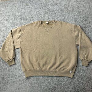 VINTAGE Russell Sweater Adult 2XL XXL Tan Gold Made In USA Crew Neck Gym Sport *